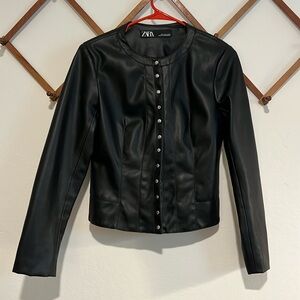 Zara vegan leather cropped jacket